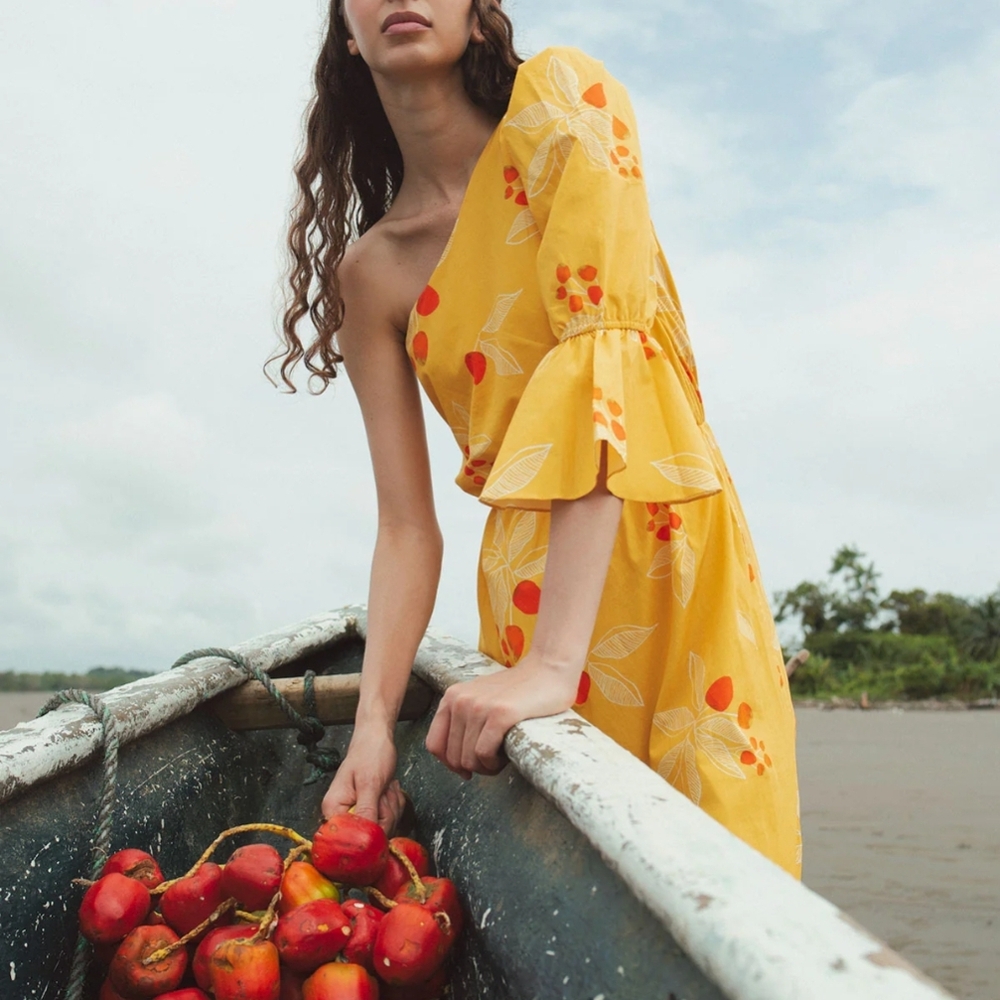 Juan D Dios Sunny Yellow One Shoulder Dress